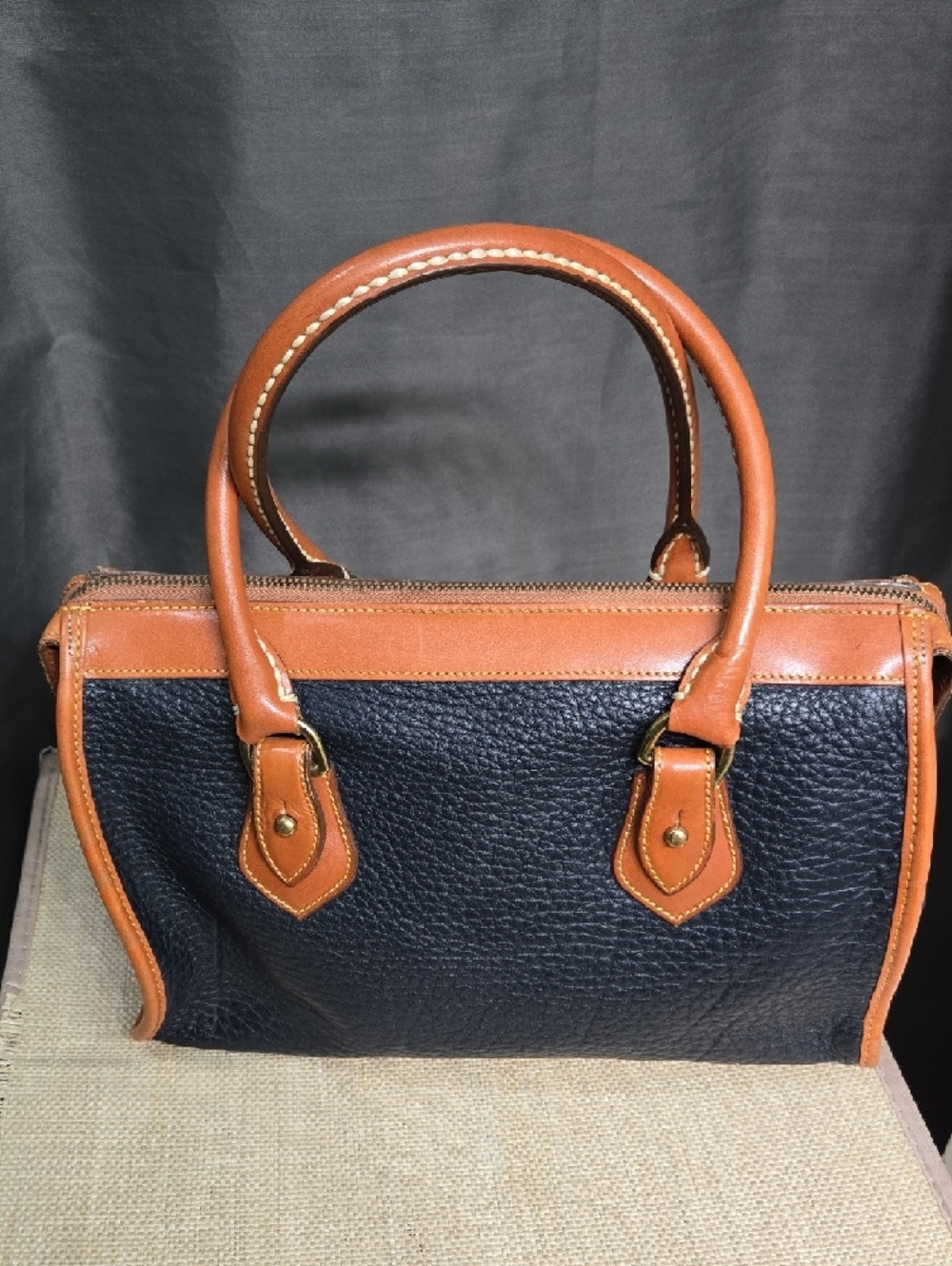 Dooney & Bourke Black and Tan Pebbled Leather Satchel - Picture 2 of 16